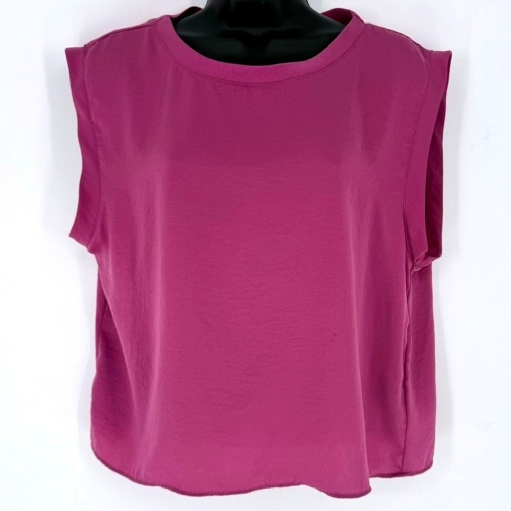 DKNY Jeans Womens Magenta Pink Sleeveless Boxy Blouse Top S Office Siren
